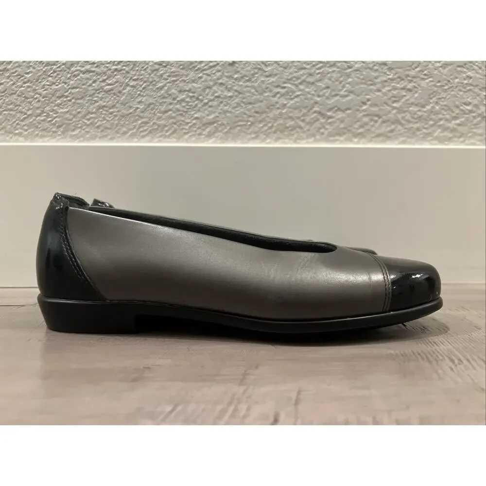 NEW SAS Tripad Comfort Leather Ballet Flats Graphite Black Cap Toe Slip On 6.5